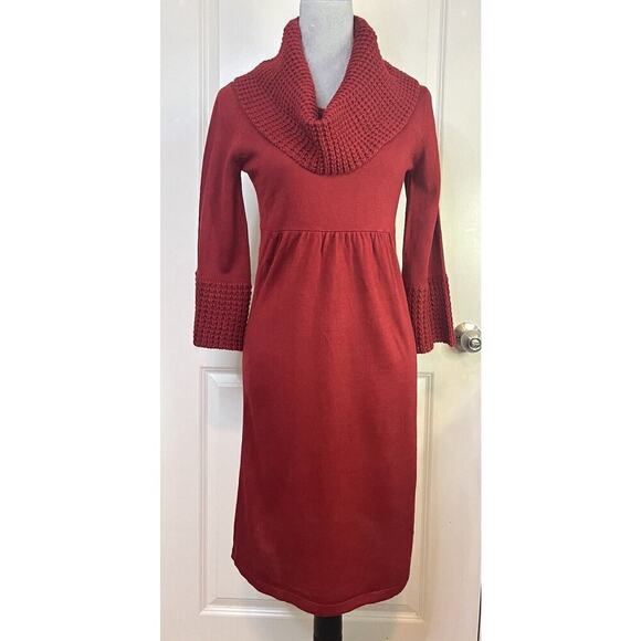 THE LIMITED Red Knit Cowl Neck 3/4 Sleeve Sweater Dress S Cottage Knee Length - Picture 1 of 8